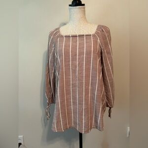 Liz Claiborne Tan & White Vertical-Stripe Square-Neck Tunic